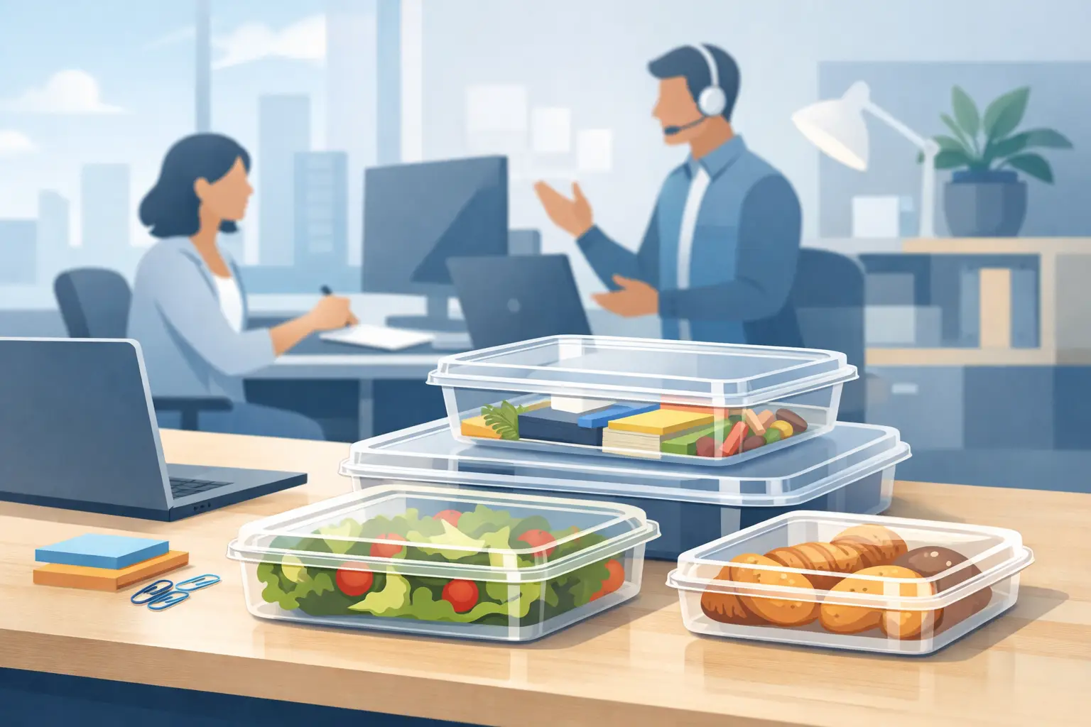 Clear Lids for Trays in Busy Workspaces